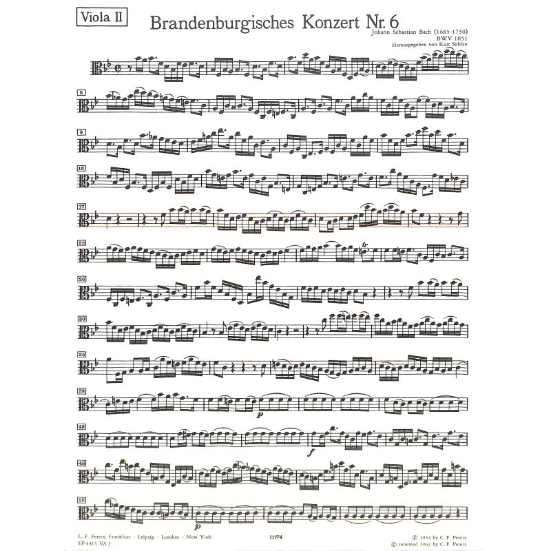 Titelbild für EP 4415 -VA2 - Brandenburgisches Konzert 6 B-Dur BWV 1051