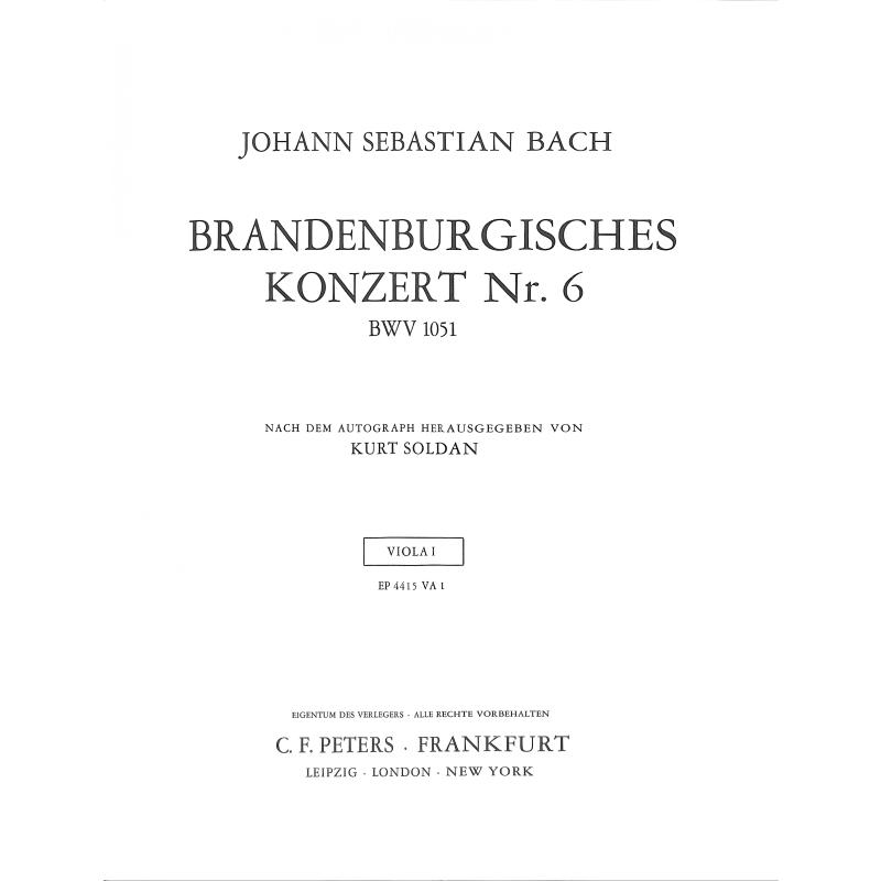 Titelbild für EP 4415-VA1 - Brandenburgisches Konzert 6 B-Dur BWV 1051