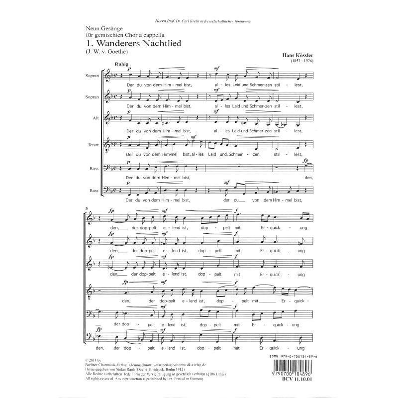 Titelbild für BCV 111001 - Wanderers Nachtlied