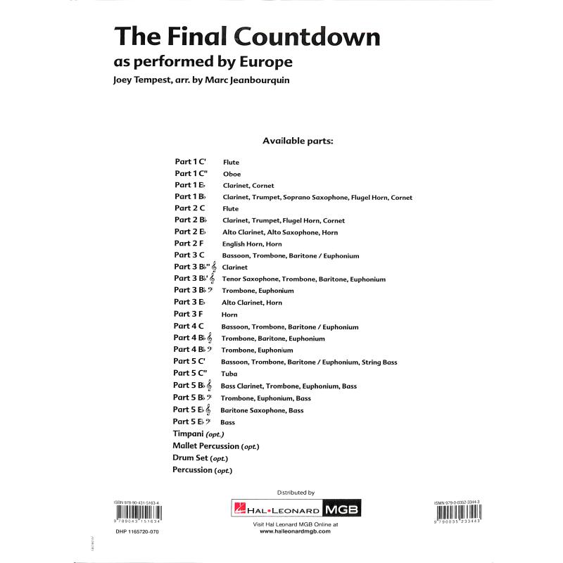 Notenbild für DHP 1165720-070 - THE FINAL COUNTDOWN