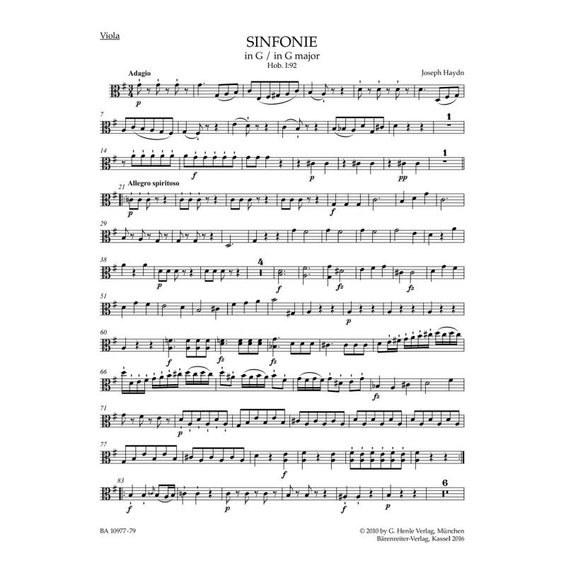 Titelbild für BA 10977-79 - Sinfonie 92 G-Dur HOB 1/92 (Oxford)