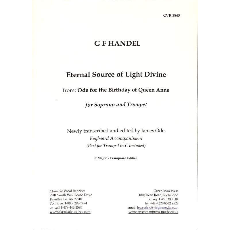 Titelbild für CVR 3843 - Eternal source of light divine (aus ode for the birthday of Queen Anne