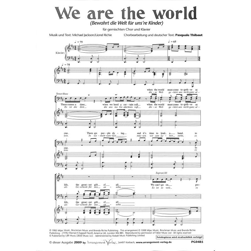 Titelbild für ARRANG -PG485 - WE ARE THE WORLD