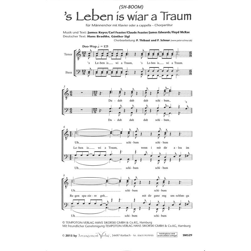 Titelbild für ARRANG -SM529 - 's Leben is wiar a Traum (Sch Bum)