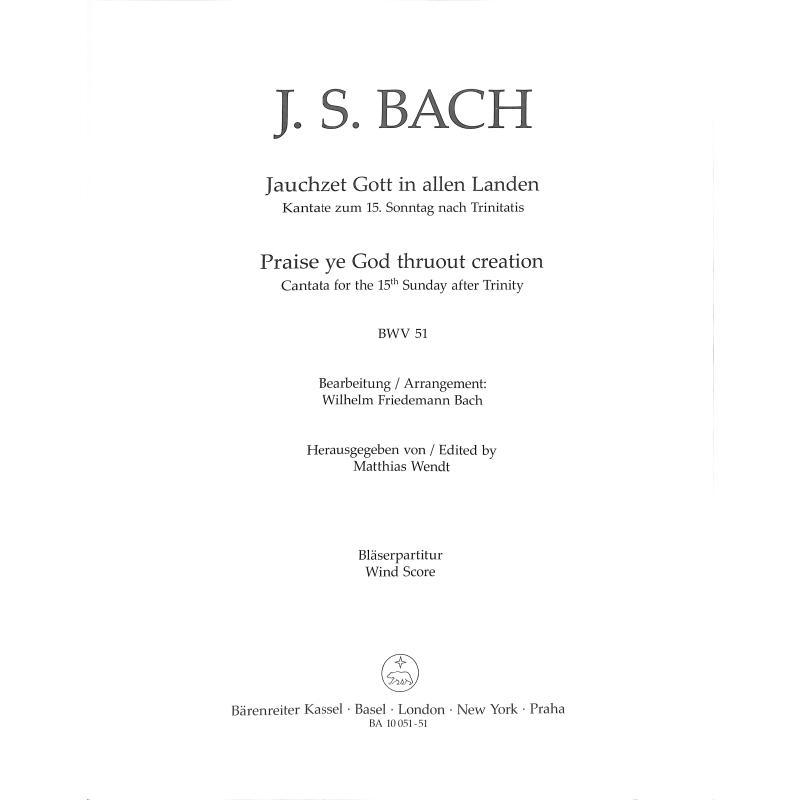 Titelbild für BA 10051-51 - Kantate 51 jauchzet Gott in allen Landen BWV 51