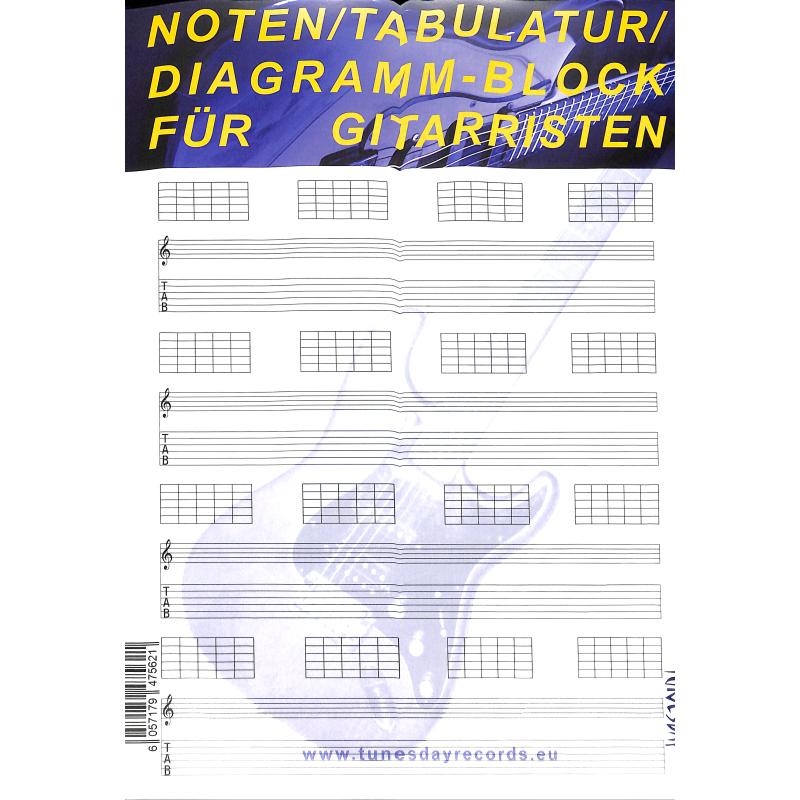 Titelbild für TUN -TB02 - Notenblock 100 Blatt | Diagramm | Notenblock mit Tabulatur für Gitarre