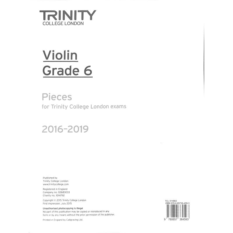 Titelbild für TCL 014863 - Violin grade 6 2016-2019