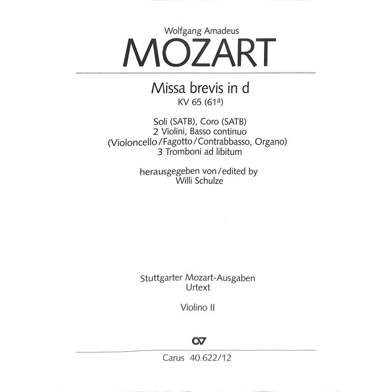 Titelbild für CARUS 40622-19 - Missa brevis d-moll KV 65 (61)