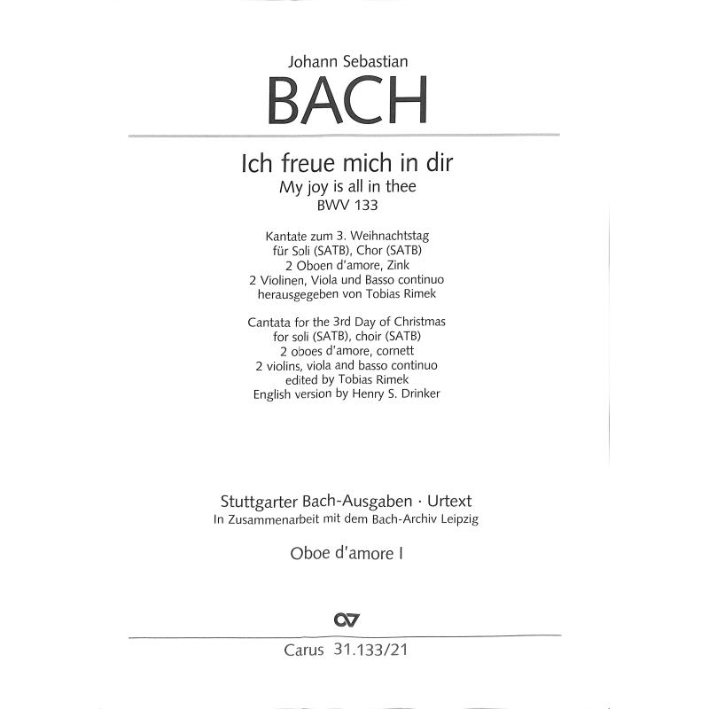 Titelbild für CARUS 31133-09 - Kantate 133 ich freue mich in dir BWV 133