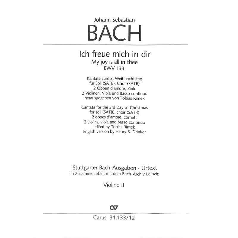 Titelbild für CARUS 31133-12 - Kantate 133 ich freue mich in dir BWV 133