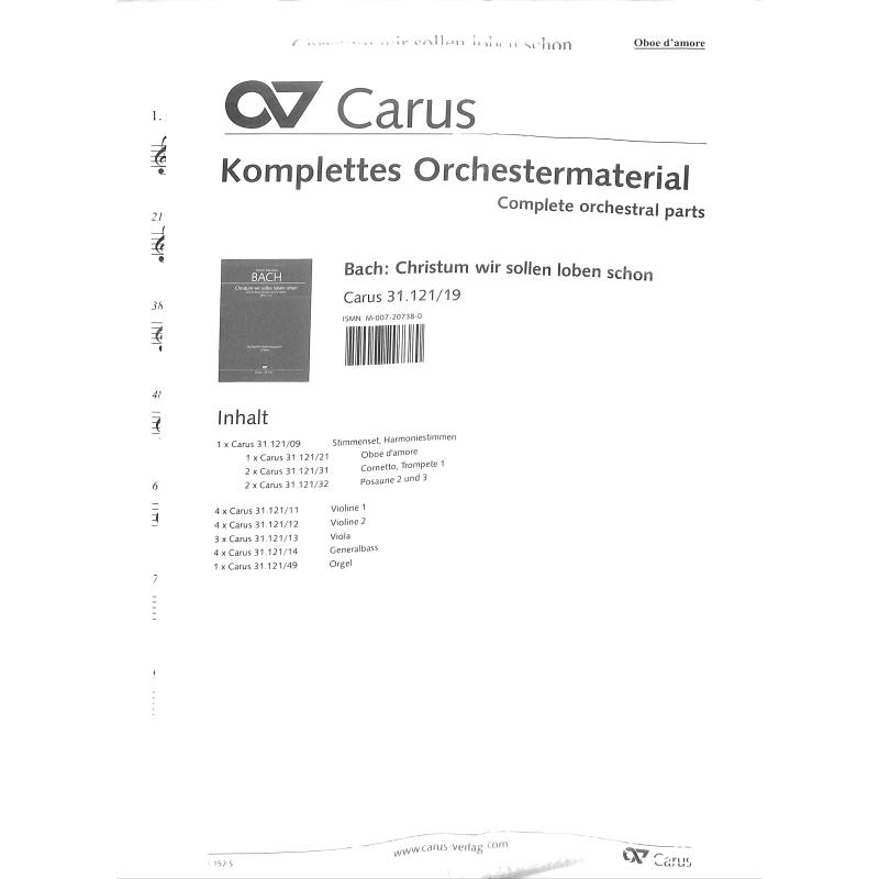 Titelbild für CARUS 31121-19 - Kantate 121 Christum wir sollen loben schon BWV 121