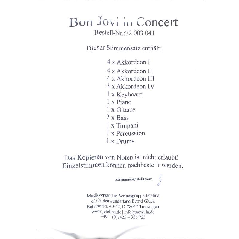 Titelbild für JETELINA 72003041 - Bon Jovi in Concert