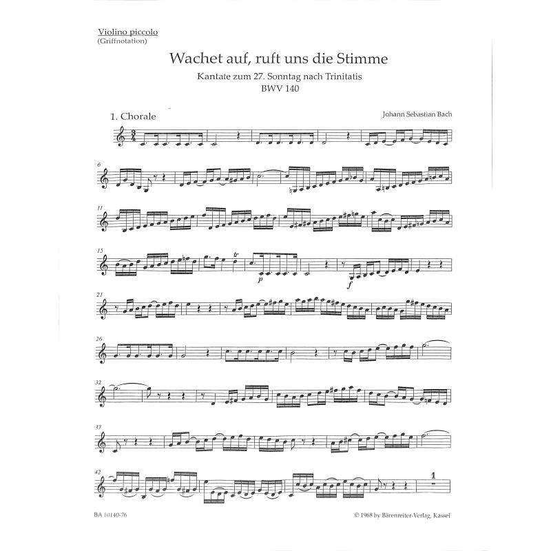 Titelbild für BA 10140-76 - Kantate 140 Wachet auf ruft uns die Stimme BWV 140