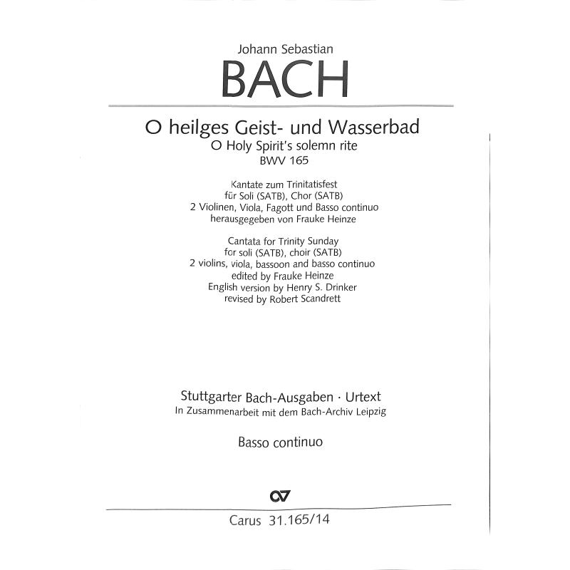 Titelbild für CARUS 31165-14 - Kantate 165 O heilges Geist und Wasserbad BWV 165