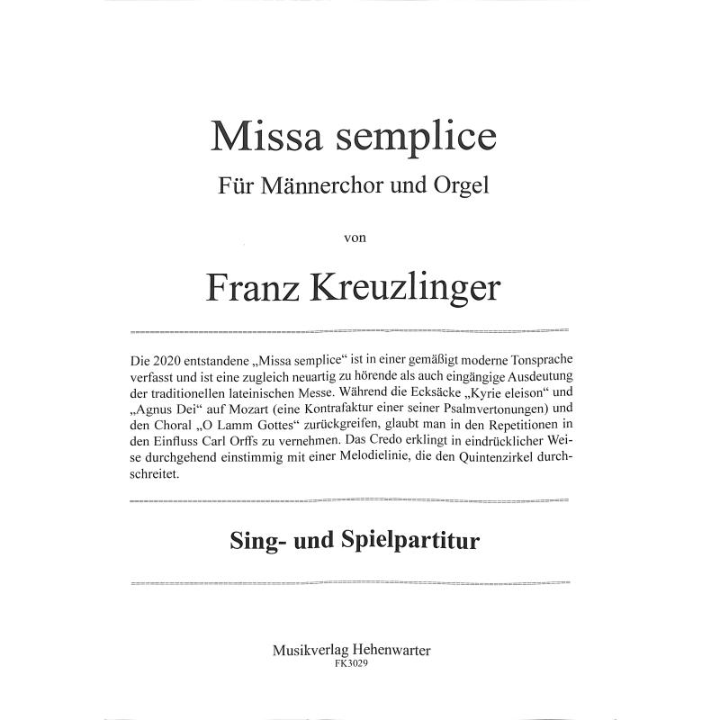 Titelbild für KMV -FK3029 - Missa semplice