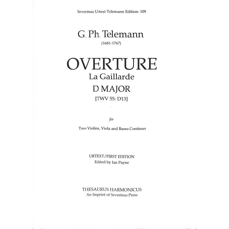 Titelbild für SEVERINUS -SUTE109 - Ouvertuere D-Dur - La Gaillarde TWV 55 D13