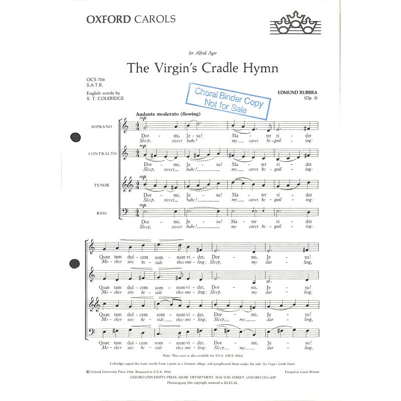Titelbild für ISBN 0-19-340494-X - The virgin's cradle hymn