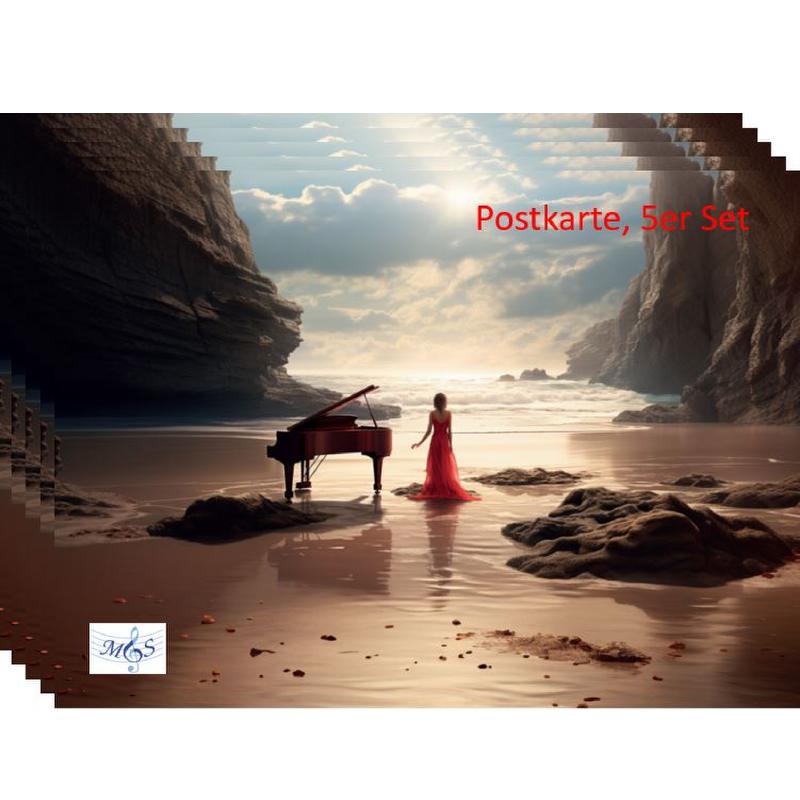 Titelbild für MGS PC0002-5 - Piano Woman nearby Ocean -  Postkarte, 5er Set